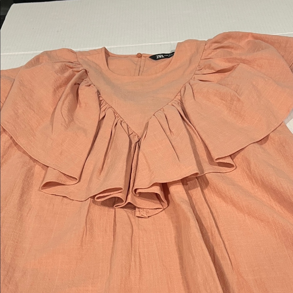 Zara Peach Ruffled Blouse - Picture 7 of 9